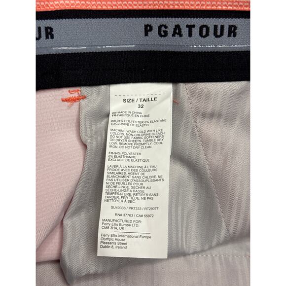 NWT PGA Tour Shorts Living Coral 32 Moisture Wicking Performance Stretch Fabric - Picture 6 of 7